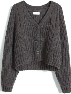 Women's V-Neck Button Knitted Cardigan Solid Basic Casual Loose Long Sleeve Cardigan Sweater