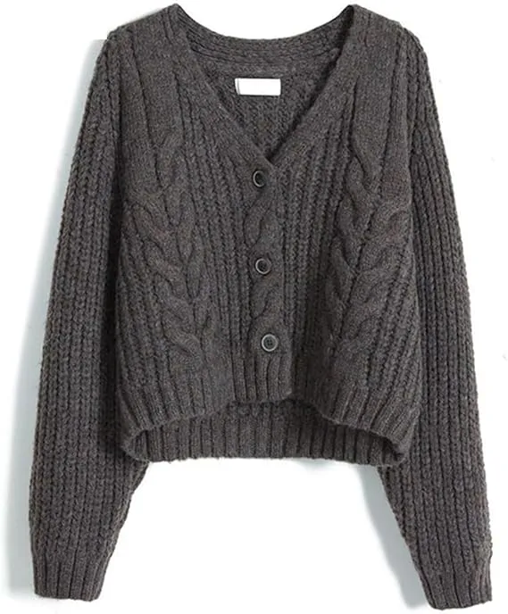 Women's V-Neck Button Knitted Cardigan Solid Basic Casual Loose Long Sleeve Cardigan Sweater