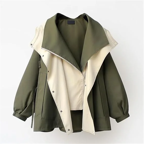 Dbdkejj Spring And Autumn Women's Mid-Length Trench Coat Hoodedjacket