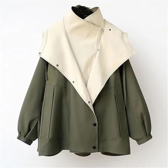Dbdkejj Spring And Autumn Women's Mid-Length Trench Coat Hoodedjacket