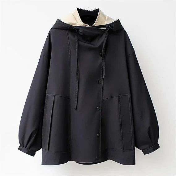 Dbdkejj Spring And Autumn Women's Mid-Length Trench Coat Hoodedjacket