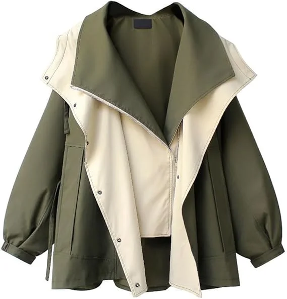 Dbdkejj Spring And Autumn Women's Mid-Length Trench Coat Hoodedjacket