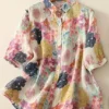 Women’s Casual Button-Down Shirt with Multicolor Floral Print & Half Sleeves, Collar Neck