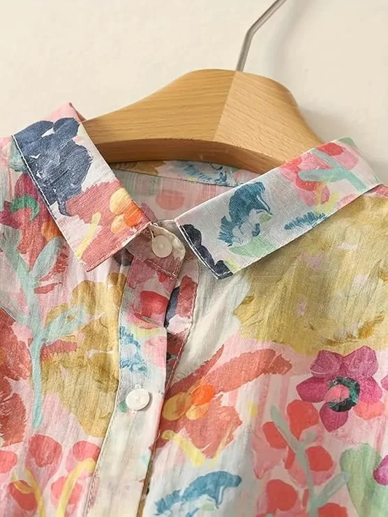 11111 Women’s Casual Button-Down Shirt with Multicolor Floral Print & Half Sleeves, Collar Neck
