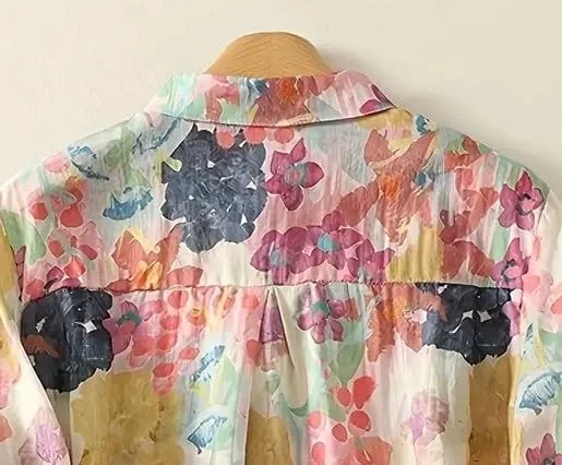 1111111 Women’s Casual Button-Down Shirt with Multicolor Floral Print & Half Sleeves, Collar Neck