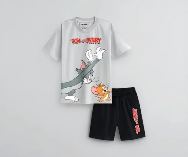 Cotton Official Tom & Jerry Co ord Set for Boys & Girls, T Shirt and Shorts for Casual Wear