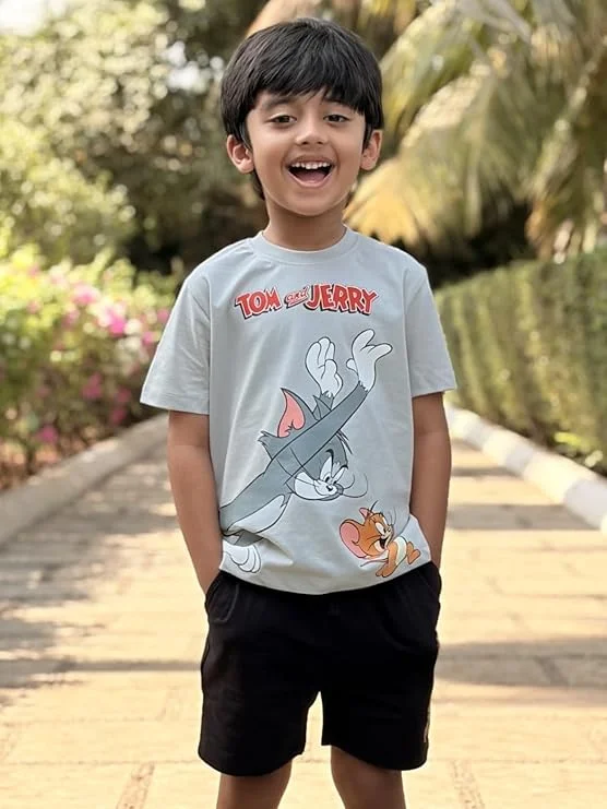 Cotton Official Tom & Jerry Co ord Set for Boys & Girls, T Shirt and Shorts for Casual Wear